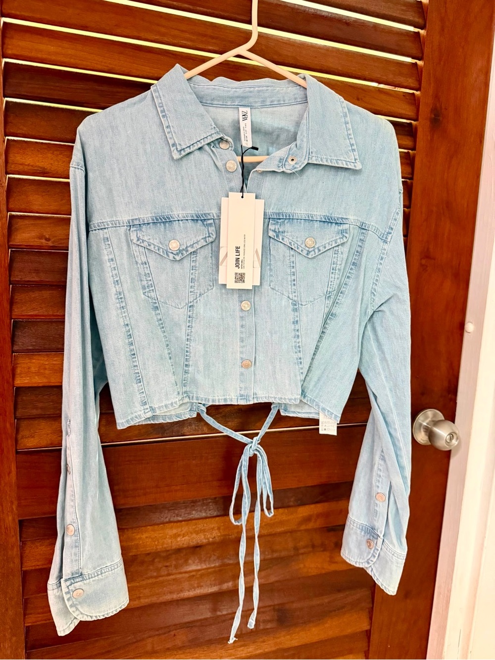 ZARA Light Blue Cropped Denim Button-Down Shirt